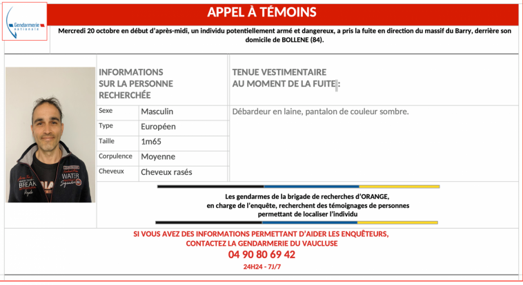 Individu recherché dans le Vaucluse.