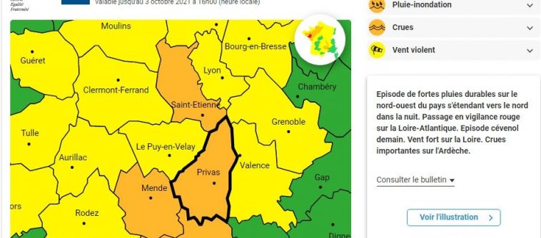 Vigilance orange Pluie-inondation sur le département de l'Ardèche.
