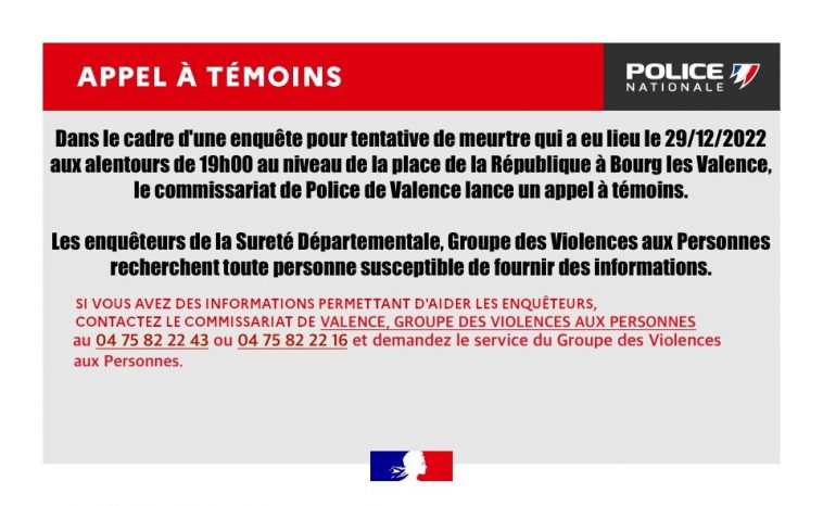 Appel à témoins après la tentative de meurtre à Bourg-lès-Valence.